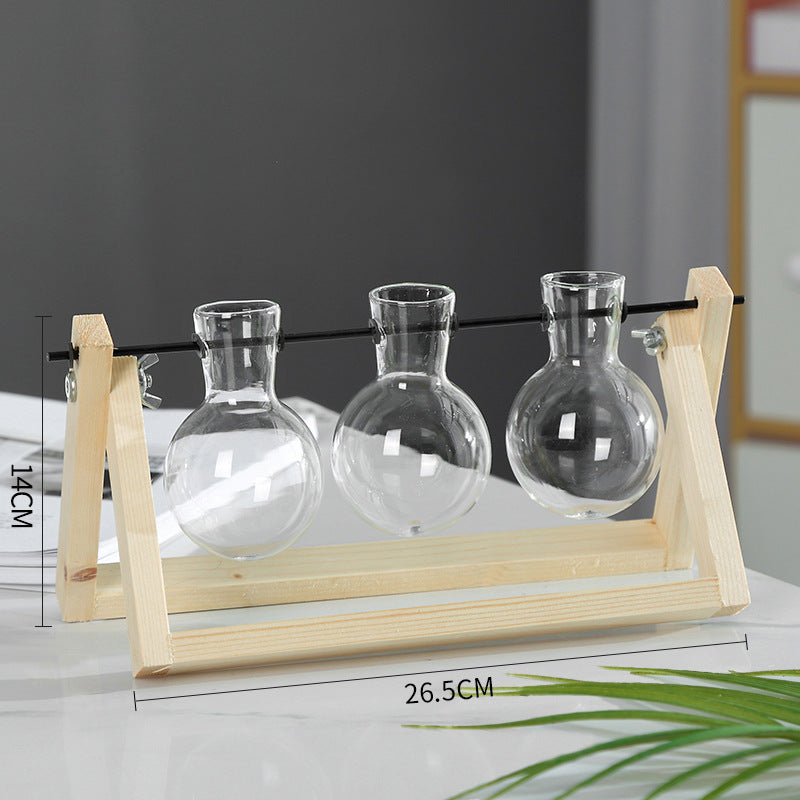 Swing Wooden Stand Hydroponic Glass Vase