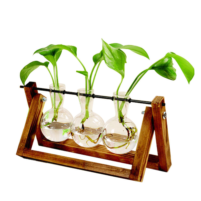 Swing Wooden Stand Hydroponic Glass Vase