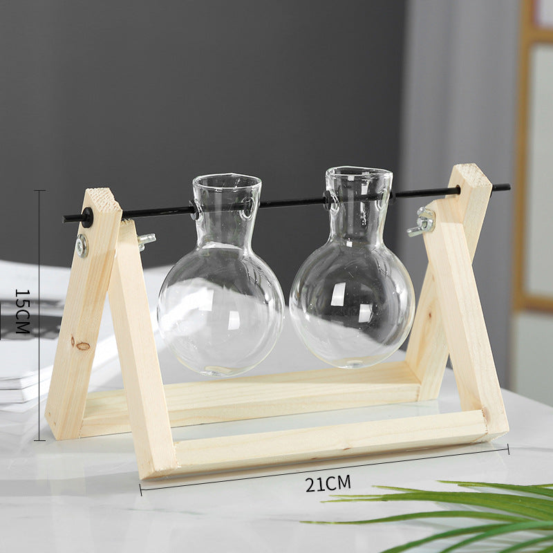 Swing Wooden Stand Hydroponic Glass Vase