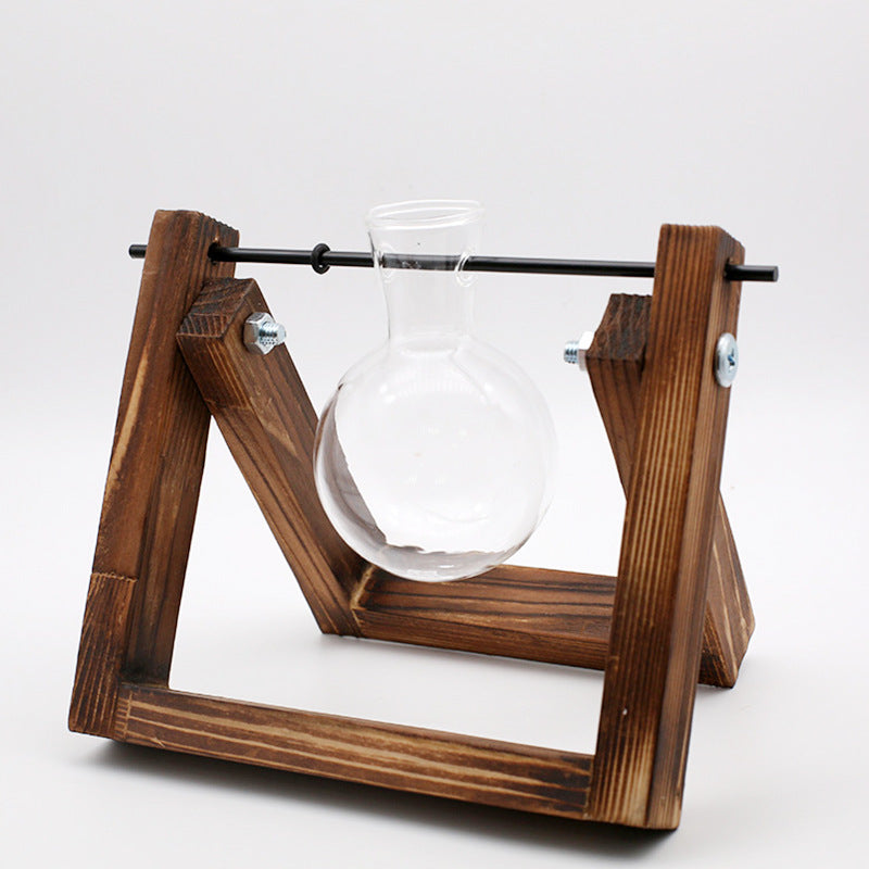 Swing Wooden Stand Hydroponic Glass Vase