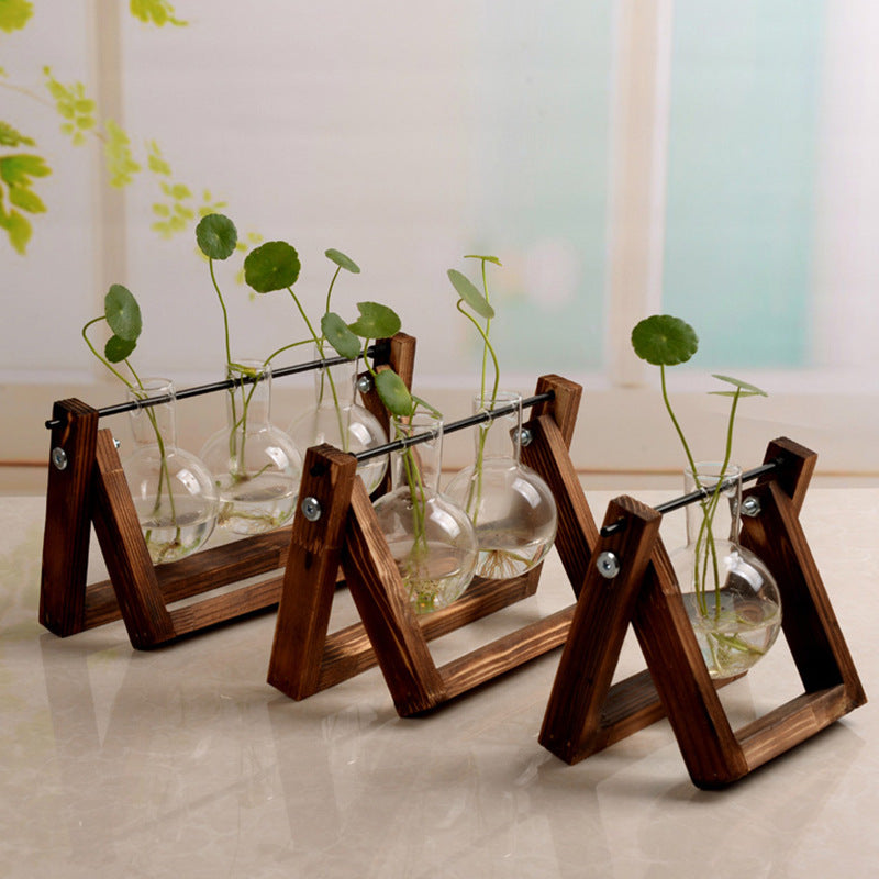 Swing Wooden Stand Hydroponic Glass Vase