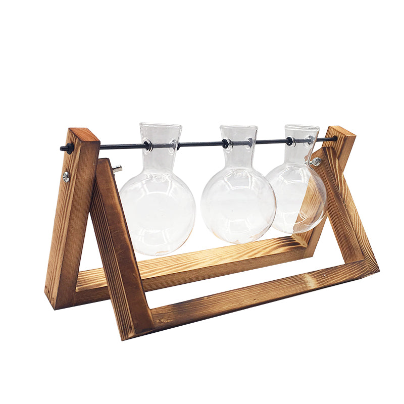 Swing Wooden Stand Hydroponic Glass Vase