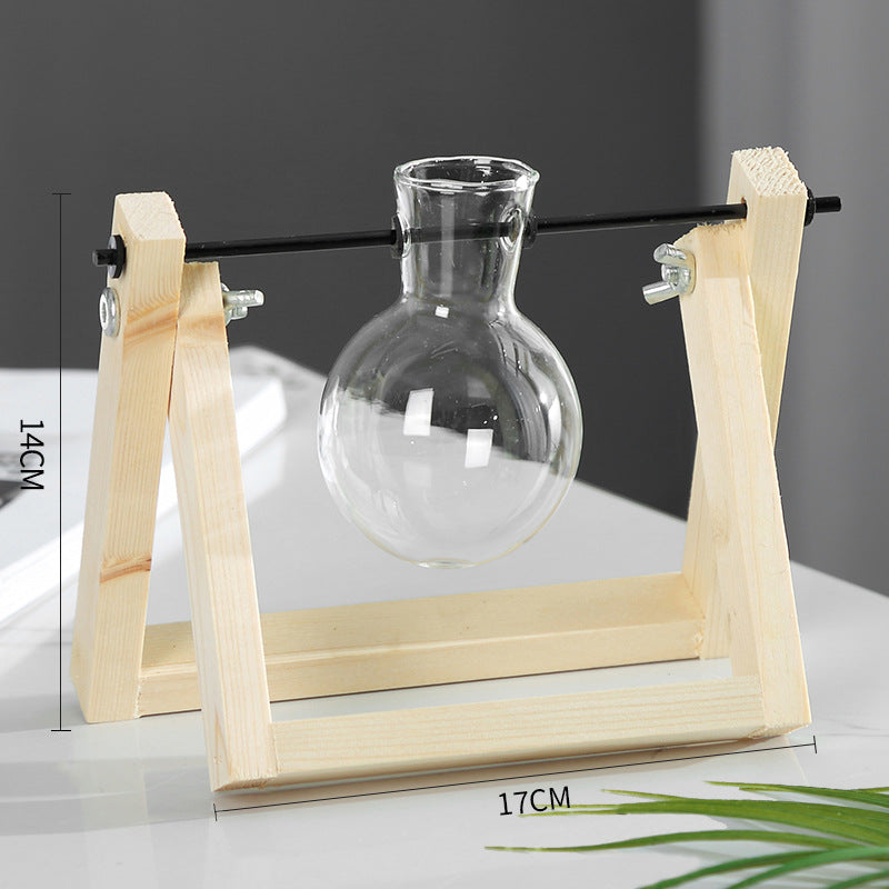 Swing Wooden Stand Hydroponic Glass Vase